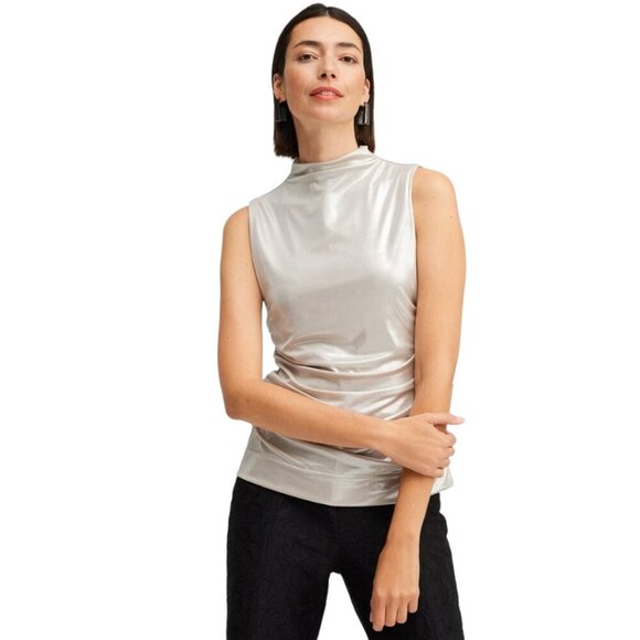 Chico's Black Label Gathered Knit Top, Size L, Beige, NWT - Picture 1 of 12